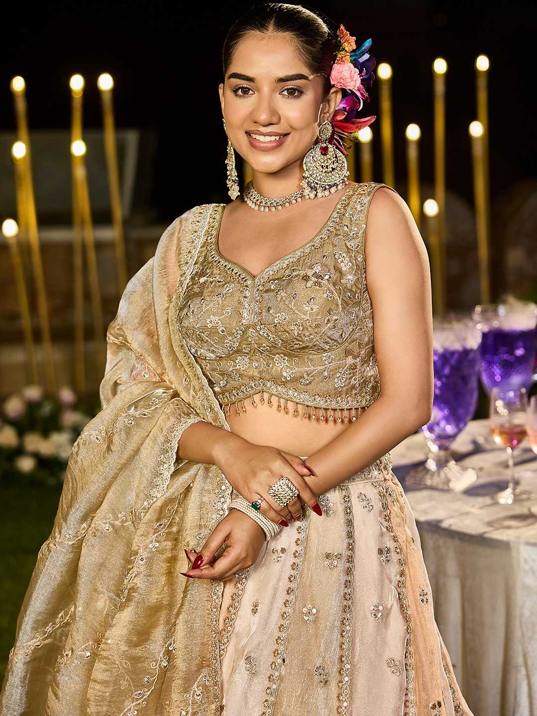 Satin Silk  Embroidered Sequins Lehenga